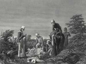 Retrouver les couleurs du 24e régiment après la bataille de Chillianwallah, vers 1850 (gravure)