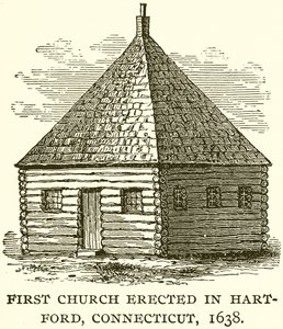 Première église érigée à Hartford, Connecticut, 1638 - English School