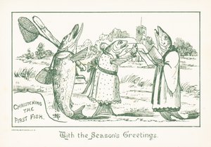 Poissons en vêtements chantant, Carte de Noël - English School