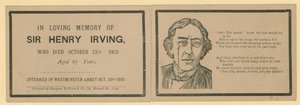 Carte pliante notant le décès de Sir Henry Irving, acteur, décédé le 13 octobre 1905 - English School