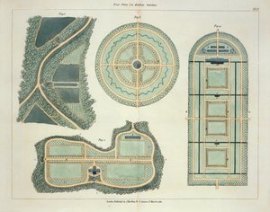 Quatre Plans pour Jardins Potagers, de Hints on the Formation of Gardens and Pleasure Grounds par John Claudius Loudon (1783-1843) publié en 1812 - English School