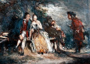 Quatre figures, dont deux amants, en conversation, c.1800