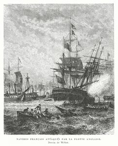 Navires de guerre français attaqués par une flotte britannique - English School