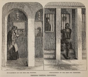 Visite des amis aux prisonniers, illustration de The Criminal Prisons of London and Scenes from Prison Life par Henry Mayhew et John Binny, pub. 1862 - English School