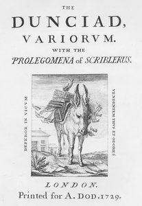 Frontispice et page de titre de La Dunciade Variorum par Alexander Pope, 1729 - English School