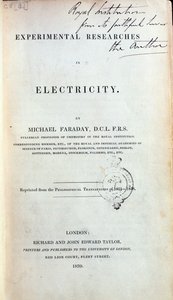 Frontispice pour Recherches expérimentales en électricité par Michael Faraday (1791-1867) publié en 1839 - English School