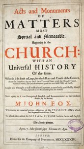 Frontispice, tiré de Acts and Monuments de John Foxe, neuvième édition, pub. 1684 - English School