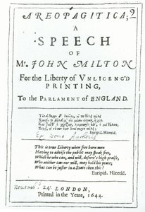 Frontispice de Areopagitica, un discours de John Milton publié en 1644 - English School