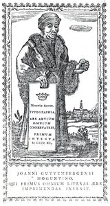 Frontispice de Johannes Gutenberg de A Concise History of the Origin and Progress of Printing par Philip Luckombe, publié en 1770