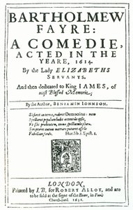 Frontispice de Bartholomew Fayre: A Comedie par Benjamin Jonson (15723-1637) 1631 - English School