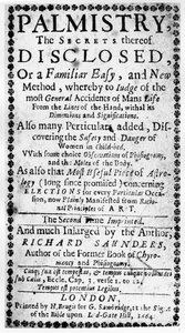 Frontispice de La Chiromancie, les secrets révélés par Richard Saunders, 1664 - English School