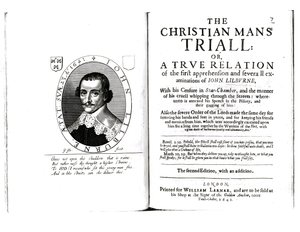 Frontispice de The Christian Mans Trial par John Lilburne (c.1614-57) 1641