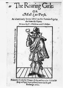Frontispice de The Roaring Girle ou Moll Cut-Purse par Thomas Middleton (1580-1627) et Thomas Dekker (c.1570-1632) 1611 - English School