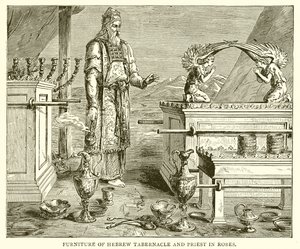Mobilier du tabernacle hébreu et prêtre en robes - English School
