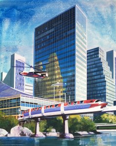 Monorail et hélicoptère futuristes - English School