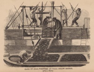 Groupe de déchargeurs de charbon au travail sous le pont - English School
