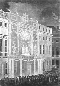 Rassemblement à Portman Square pour observer une illumination pour la paix entre la Grande-Bretagne et la France, 1806 - English School