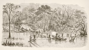 Les troupes du général Sherman traversant la rivière Edisto pendant la Marche vers la mer (lithographie) - English School