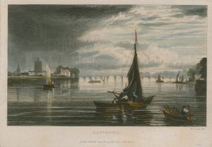 Vue générale des bateaux sur la Tamise à Battersea - English School