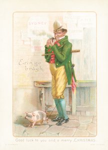 Gentleman fumant une pipe et promenant un cochon - English School
