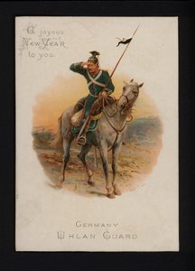 Uhlan allemand, carte de vœux du Nouvel An, fin du XIXe ou début du XXe siècle - English School