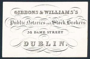 Carte de visite de Gibsons & Williams, notaires publics et courtiers en valeurs mobilières - English School
