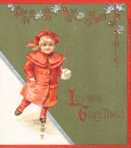 Fille patinant, Carte de Noël - English School
