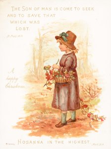 Fille portant un panier de houx, Carte de Noël - English School