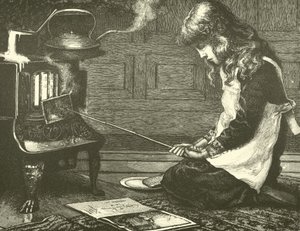 Fille cuisinant du pain grillé sur le poêle