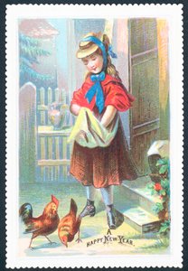 Fille nourrissant des poules - English School