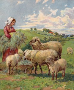 Fille nourrissant des moutons - English School