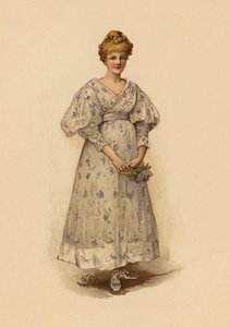 Fille tenant un bouquet de fleurs (chromolitho)