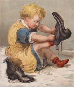 Fille essayant les bottes de sa mère - English School