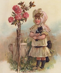 Fille avec un chat et un rosier - English School