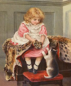 Fille avec une peau de léopard et un chat domestique - English School