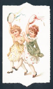 Filles dansant avec des tambourins, Carte de Noël - English School
