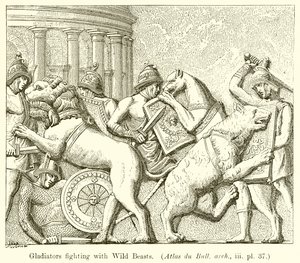 Gladiateurs combattant des bêtes sauvages (Atlas du Bull. arch., iii. pl. 37)