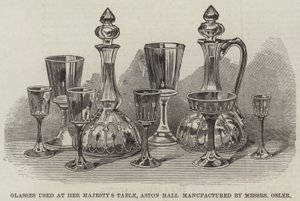 Verres utilisés à la table de Sa Majesté, Aston Hall fabriqués par Messers Osler - English School