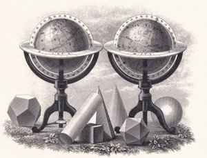 Globes de la Terre et des Cieux avec des formes géométriques