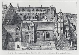 Gonville and Caius College, du sud, vers 1688, d