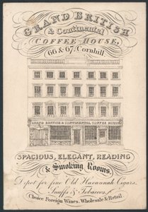 Grand British and Continental Coffee House, 66 et 67 Cornhill, carte de visite - English School