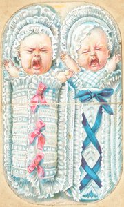 Carte de vœux, bébés jumeaux hurlant - English School