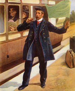 Garde sifflant alors que le train est sur le point de partir - English School