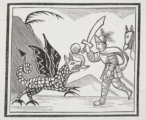 Guy et le dragon de Northumbrie, illustration de Chap-books du XVIIIe siècle par John Ashton, pub. 1882