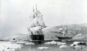 HMS Assistance et Pioneer sortant de leurs quartiers d