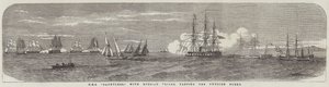 HMS "Dauntless", avec des prises russes, passant devant la flotte suédoise (gravure) - English School