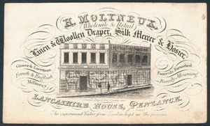 H Molyneux, drapier en lin et laine, marchand de soie et bonnetier, carte de visite - English School