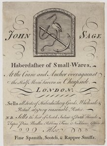 Mercerie, John Sage, carte de visite - English School
