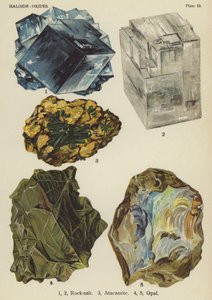 Haloïdes, oxydes, sels de roche, atacamite, opale (litho couleur)