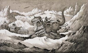 Hannibal (247-c.183 av. J.-C.) et ses éléphants de guerre traversant les Alpes - English School